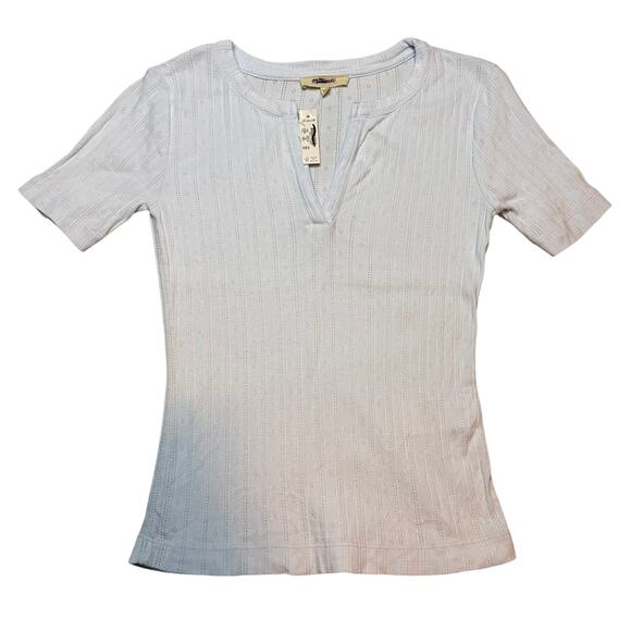 Madewell Light Blue Pointelle Cotton Notch Neck Tee Shirt XXS NWT - Picture 5 of 8